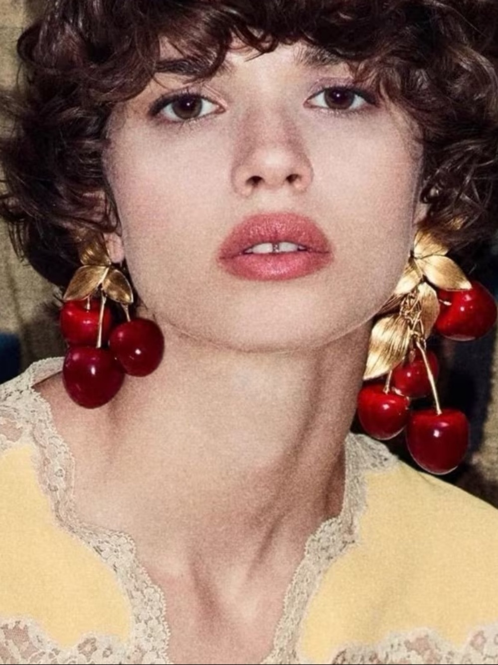French 🍒Cherry Drop🍒 Earrings in Red & Gold NWT Runway